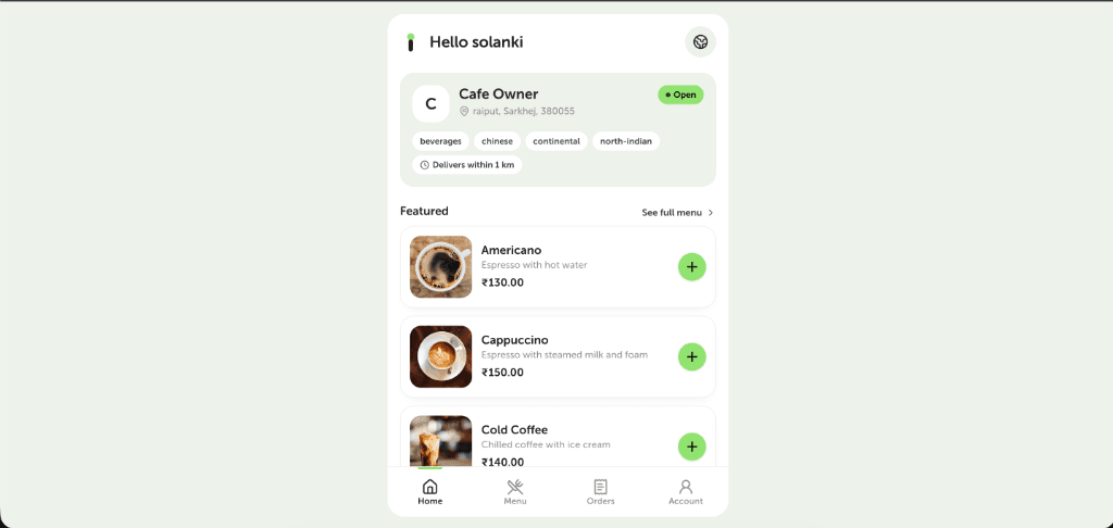 Insta-Cafe — Mobile ordering for independent cafés and quick-service restaurants.