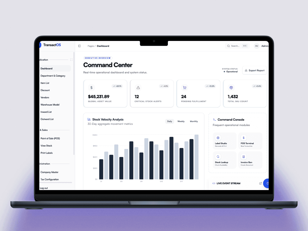 Transact OS — A finance operations console that replaces five disjointed tools. (Hivex case study)
